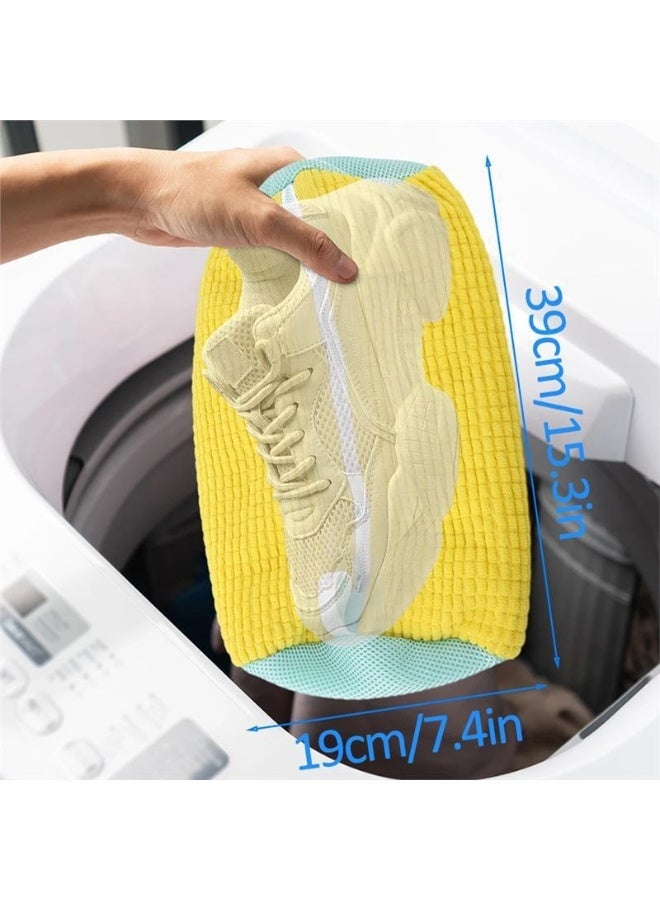 Shoe Washing Bag for Washing Machine, 2 Pack Portable Shoe Care Bag Shoe Bag Washing Machine, Deep Cleaning Shoe Bag, Reusable Shoe Washing Bag for All Types and Sizes of shoes, Yellow color - Image 2